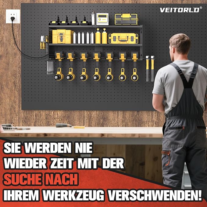 Veitorld Power Tool Organizer with Charging Station, Heavy Duty Modular Wall Mount Rack for Garage & Shed Organization, 9 Drill Holders, Fathers Day Anniversary Birthday Gifts for Men Dad Him Husband