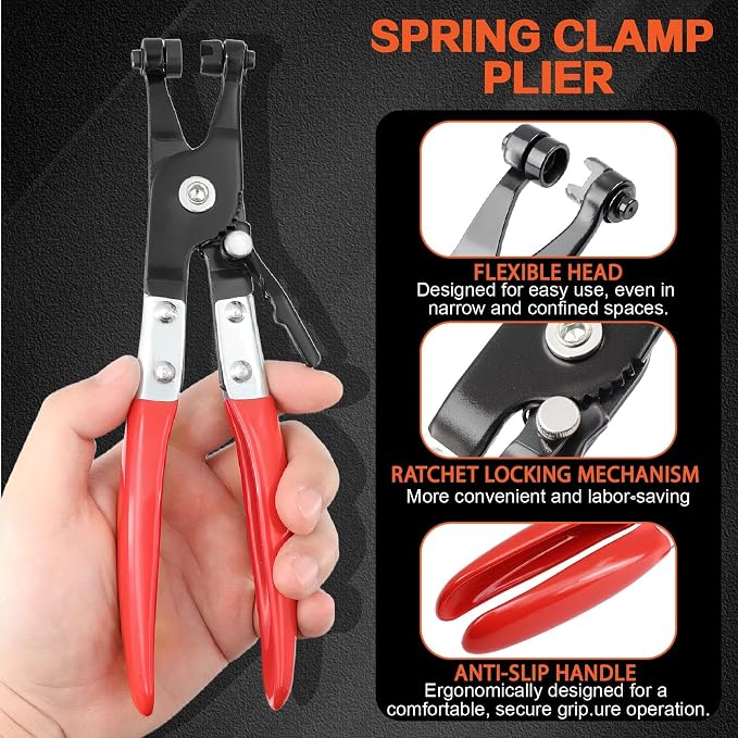 352Pcs Spring Band Hose Clamp Assortment Kit, 6-25mm 15 Sizes Grey for Fuel Line, Silicone Hose, Automotive & DIY with Swivel Jaw Plier,Hose Removal Plier and Tweezers