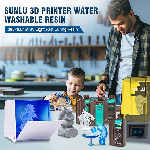 SUNLU 4kg Water Washable 3D Printer Resin, Fast Curing Low Shrinkage, High Precision Photopolymer Resin for LCD/DLP/SLA Printers,395 to 405nm UV Resin, 4000g Grey
