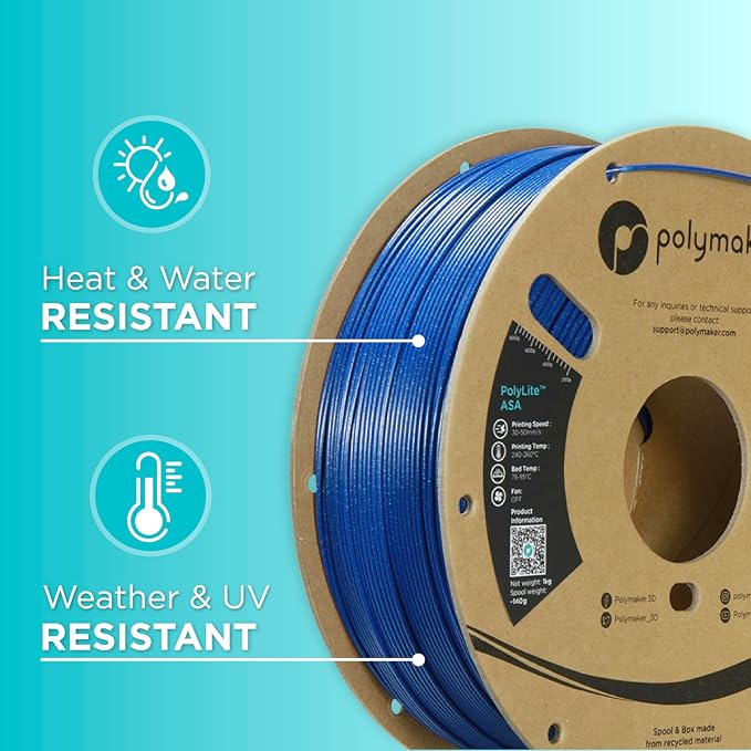 Polymaker ASA Filament 1.75mm Galaxy Blue, 1kg ASA 3D Printing Filament, Heat & Weather Resistant - ASA 3D Printer Filament Perfect for Printing Outdoor Functional Parts