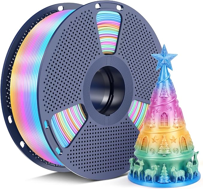 SUNLU Silk Rainbow PLA Filament 1.75mm, Multicolor Gradient Silk 3D Printer Filament, Bright Shiny Finish, Color Change Every 8 Meters, 1kg (2.2lbs), Pink Yellow Blue Green,Rainbow Silk 04
