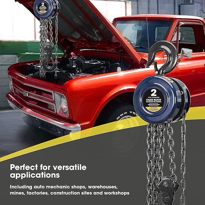 Big RED ATR9020UR Manual Hand Lift Steel Chain Block Hoist with 2 Heavy Duty Hooks, 2 Ton (4,000 lb), 8ft/2.5m Blue