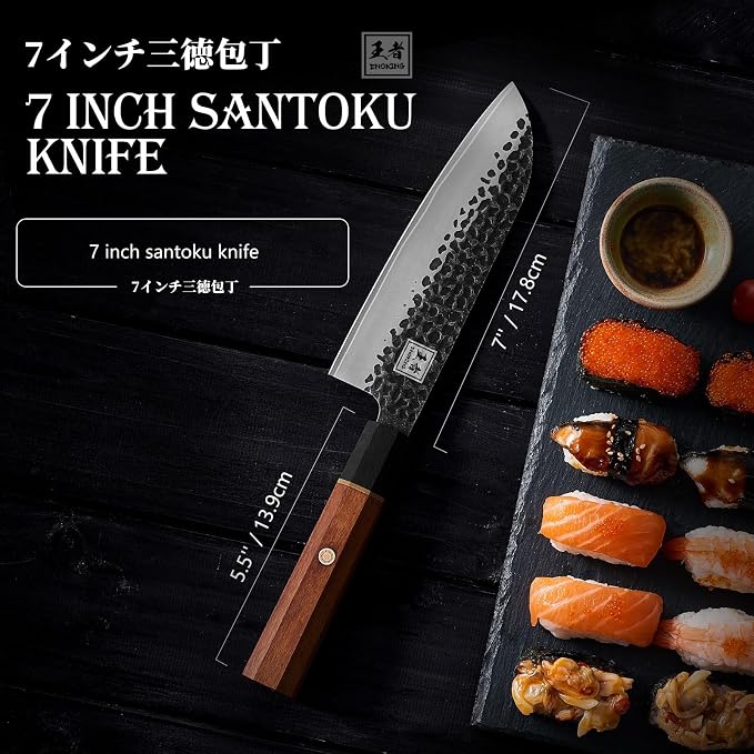 Knife Magnetic Strip 16 Inch + Japanese Santoku Knife 7 Inch, Acacia Wood Magnetic Knife Holder for Refrigerator, Wall Mount Magnet Knife Bar with 4 Hooks
