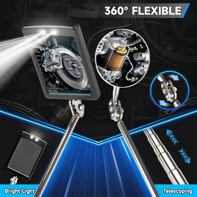 Fathers Day Dad Gifts, 5Pcs Telescoping Magnetic Pick Up Tool Set, with 1lb &15lb Pick-up Rod, 360° Square & Circle Swivel Adjustable Inspection Mirror and LED Flashlight, Birthday Gifts for Men, Dad