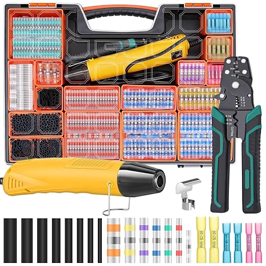 2066Pcs Heat Shrink Solder Seal Wire Connectors Kit with Heat Gun and Wire Stripper Crimping Tool, Waterproof Heat Shrink Wire connectors Electrical Wire Terminals for Marine Electrical