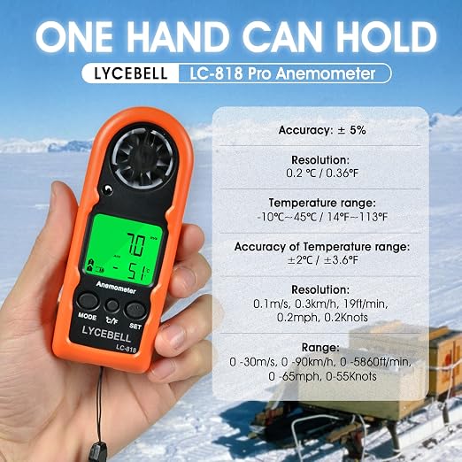 Digital Wind Speed Measuring Device Anemometer Handheld Mini Portable Wind Meter Measures Air Flow Velocity Wind Chill Temperature, 5pcs CFM Wind Gauges for HVAC, Drone Flying, Outdoor Activities