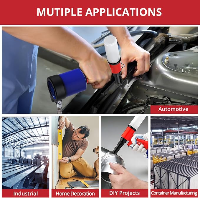JUSTOOL 3097 LBF Heavy Duty Pneumatic Rivet Gun, Air Rivet Gun 4 Nosepieces 3/32", 1/8", 5/32", 3/16", NPT 1/4 inch Air Riveter Pop Rivet Gun Kit 16mm Maximum Stroke for DIY Automotive Industries