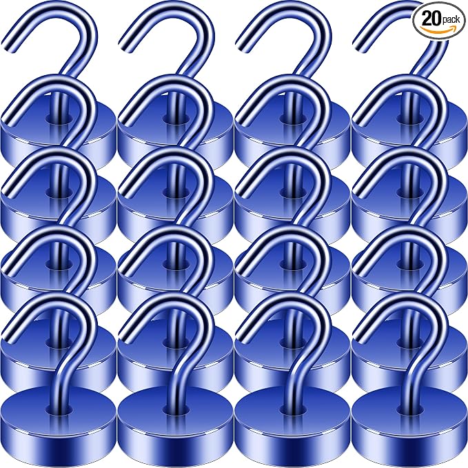 Neosmuk Magnetic Hooks, Cruise Ship Essentials, 40lb+ Heavy Duty Magnetic Hooks for Cruise Cabins, Refrigerator, Grill, Hanging, and Travel | Extra Strong Must-Haves Magnet Hook,Navyblue,Pack of 20