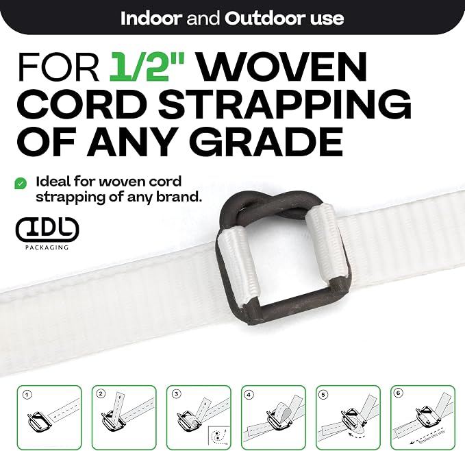 Cord Strapping Buckles 1/2", Pack of 1000 - Heavy-Duty Metal Buckles with Phosphate Coating for Woven Cord Strapping - Reusable Metal Wire Buckle for Strapping - SKU BP-12 by IDL Packaging