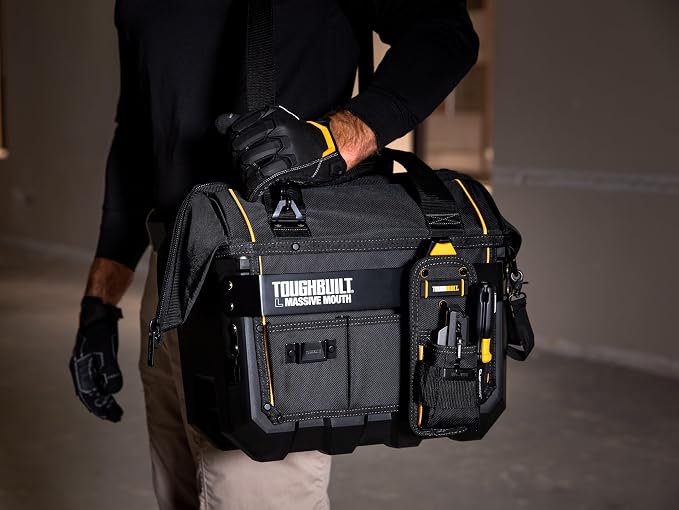 ToughBuilt ClipTech Series - Massive Mouth 16" Tool Bag, Heavy-Duty Wide-Opening Tool Bag with Hard Body Construction & Reinforced Handles for Jobsite Use (TB-CT-62-16A)