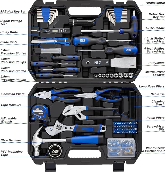 Prostormer 229-Piece Hand Tool Set – Portable Tool Box with Essential Household Tools, Perfect for Home Maintenance, DIY Projects, and Daily Repairs