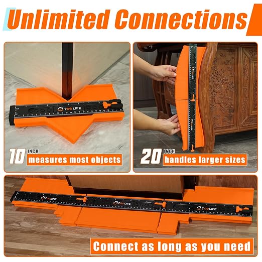 TOOLIFE Connectable Contour Gauge 20 Inch with Lock, Profile Gauge Shape Duplicator Tool, Dual Scale Outline Measuring Tool for Flooring, Tile, Laminate, Woodworking, Carpentry