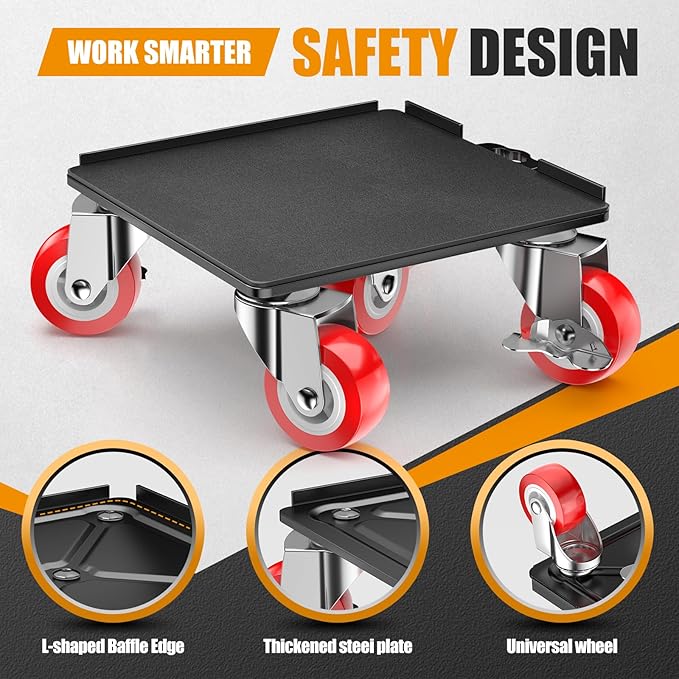 LOYAL TIGER 2000LBS Heavy Duty Furniture Dolly & Mover - 6.4" Carbon Steel Panel with 5X 360° Wheels, Non-Slip Sliders & Lifter for Sofa, Piano, Appliances (Red)