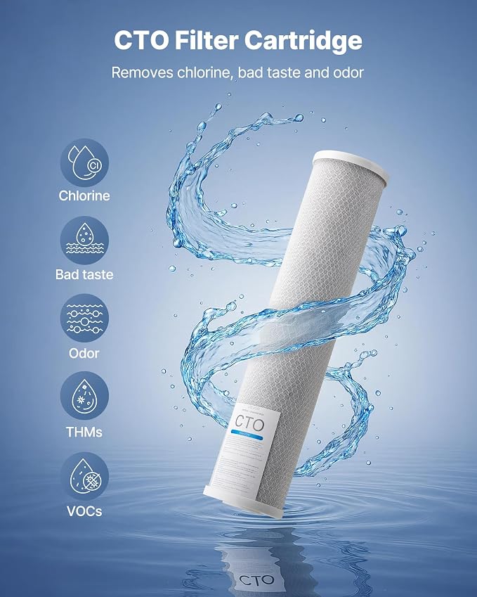 VEVOR CTO Whole House Water Filter - Universal Fit 20 x 4.5 Inch - Activated Carbon Block Cartridge Replacement, 5 Micron Coconut Shell Charcoal Filter, Reduce Chlorine, Bad Taste, Odor