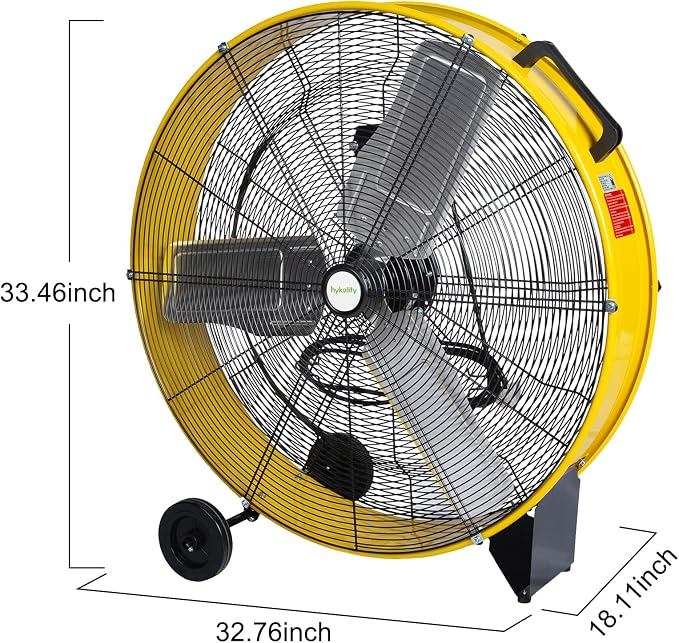hykolity 30in. 2-Speed 13000 CFM High Velocity Drum Fan, Heavy Duty Industrial Shop Fan for Factory, Warehouse, Garage, Workshop, Commercial, and Basement, UL Listed, Yellow