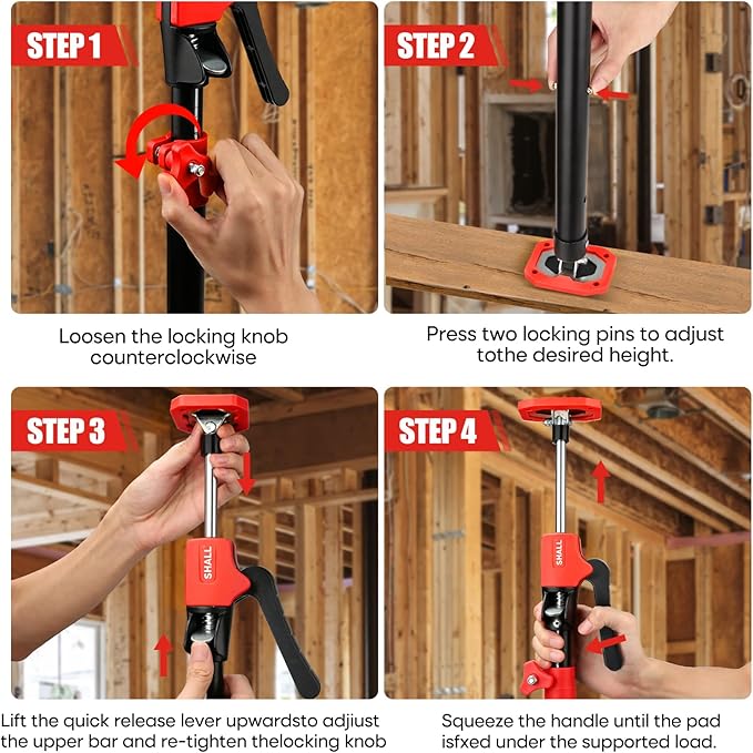 SHALL Cabinet Jack Support Pole, 54-114 in Steel Telescopic Quick Support System Rod, Adjustable 3rd Hand Tool with 154lbs Capacity for Lifting Drywall Cabinet Cargo Bars, 2 Pack w/Storage Bag