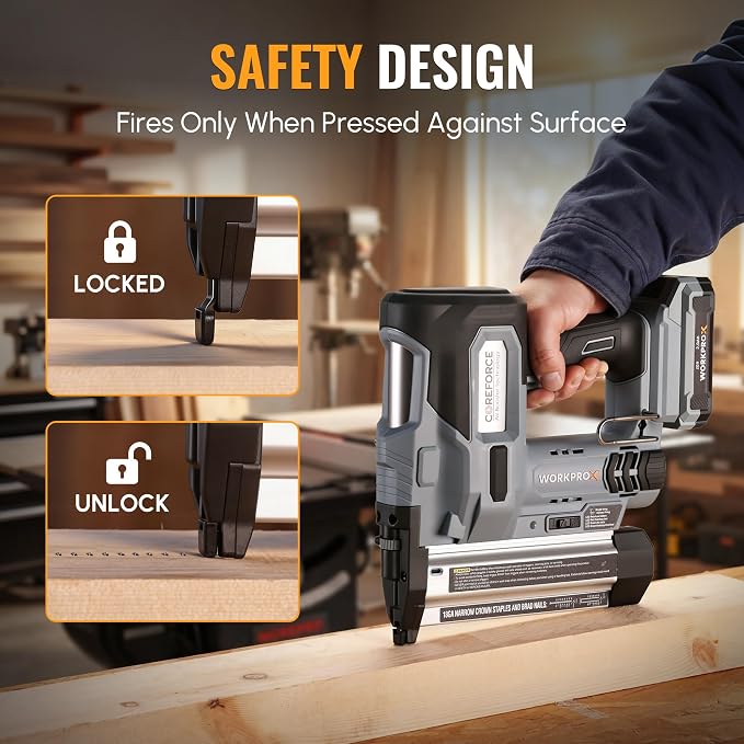 WORKPROX 20V Cordless Brad Nailer Kit, 18 Gauge 2-in-1 Nail & Staple Gun with 2.0Ah Rechargeable Battery, 1000 Staples & 1000 Nails, for Woodworking, Upholstery, DIY Projects & Home Improvement