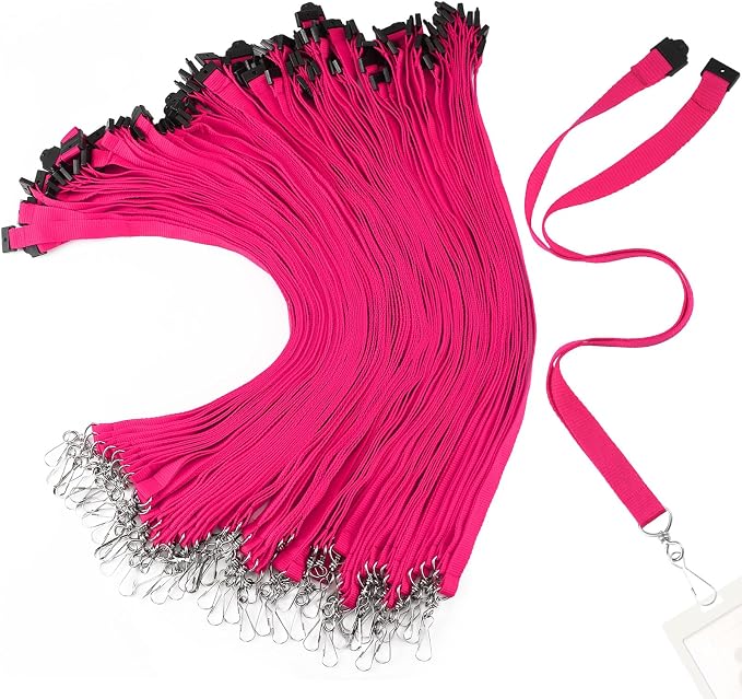 Patelai 60 Pcs Breakaway Lanyards with J Hook Bulk Flat for ID Badges Neck Badge Lanyards Card Nametag Holder Neck Straps (Hot Pink)