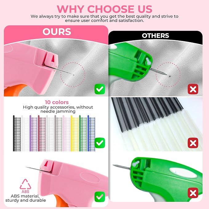Stitch Gun for Clothes - Handheld Stitch Gun Quick Clothing Fixer - Tagging Gun - Includes 6 Needle, 1000 Black Fasteners & 1001 White Fasteners
