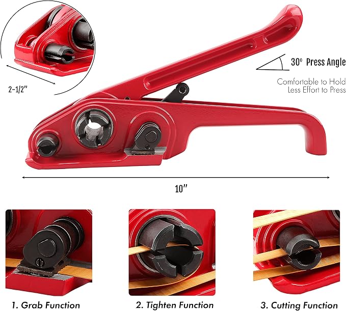 Poly Strapping Tensioner & Cutter Manual Banding Tools Windlass for 1/2" -3/4" Width Polyester Polyproplyn Strap Kit