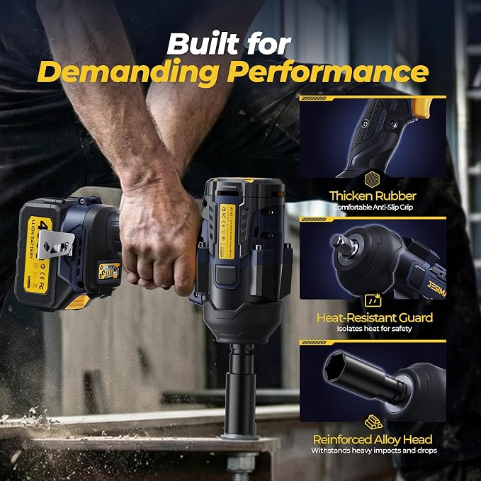 JESIMAIK Cordless Impact Wrench, 1475Ft-lbs (2000N.m) 1/2" Brushless High Torque Impact Wrench with 2×4.0Ah Batteries, Impact Gun with 4 Impact Modes & 5 Sockets for Truck RV Car Heavy Construction