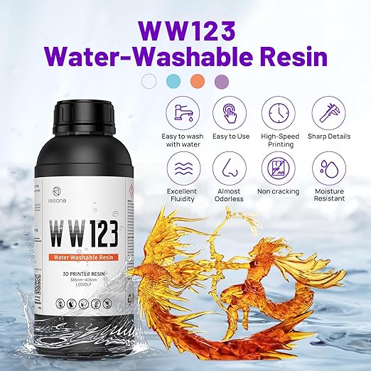 RESIONE Water-Washable 3D Printer Resin, Clear Flaming Orange, – Low Odor, Fast Curing, High Precision Photopolymer Resin for LCD DLP MSLA, Easy to Clean with Water, Beginner Friendly, 1KG