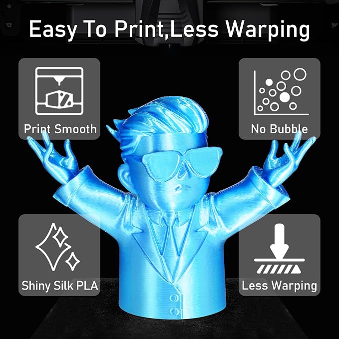 Silk Peacock Blue PLA Satin Shiny 3D Printer Filament, 1.75mm Diameter 1kg Spool 2.2lbs for FDM 3D Printers