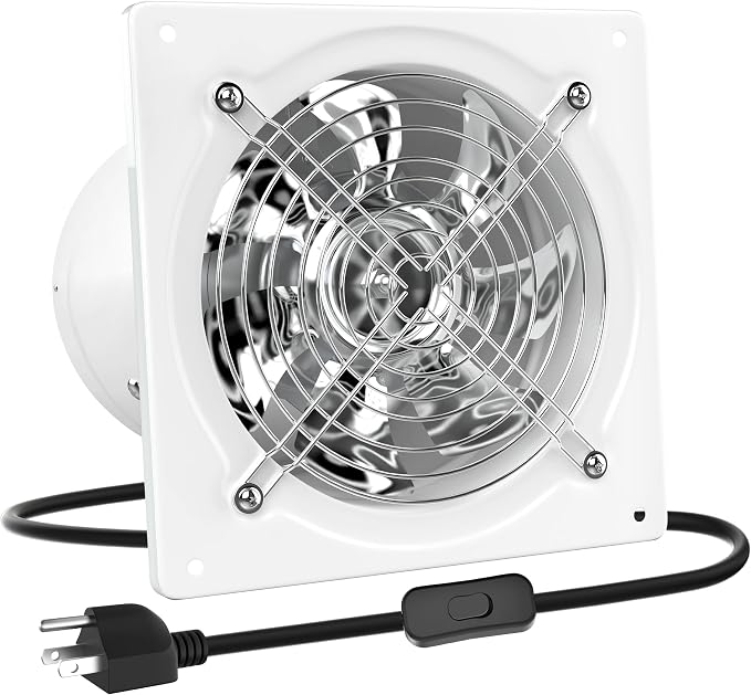 HG Power 8 Inch Exhaust Fan, Kitchen Exhaust Fan With Switch 576CFM Wall Mounted, Extractor Ventilation Fan For Attic, Greenhouse, Basement, Shed, White