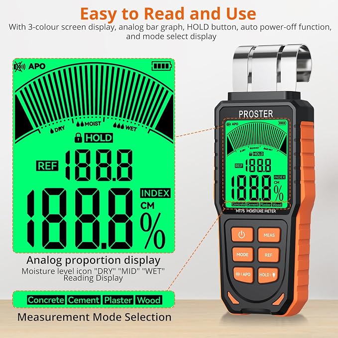 Proster Pin & Pinless Wood Moisture Meter
