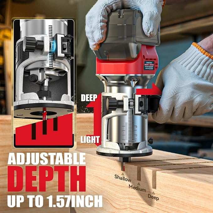 Cordless Compact Router Compatible with Milwaukee Battery, 6 Variable Speeds Router Tool for Woodworking, 800W Fixed Base Wood Router with Trim Router Bits, Tool Only