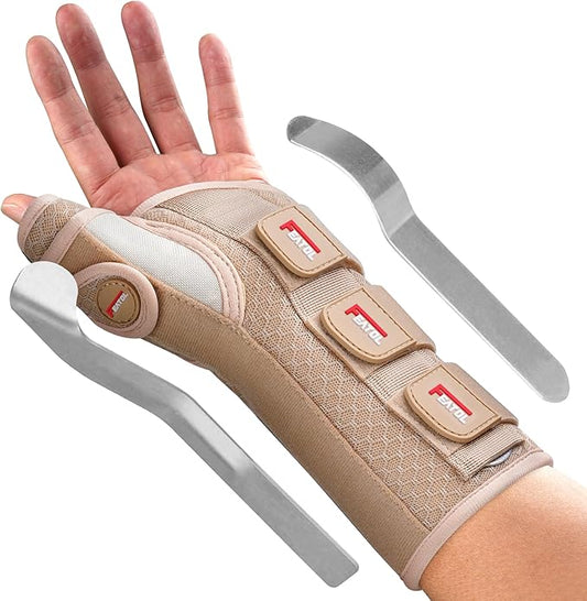 FEATOL Carpal Tunnel Wrist Brace Night Support, Thumb Spica Splint Left Hand for De Quervains Tenosynovitis, Tendonitis, Thumb Brace for Women Men, Beige, Medium/Large