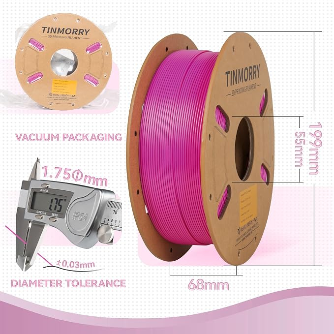 TINMORRY PETG Filament Bundle, Rapid PETG 3D Printer Filament 1.75 mm Multicolor Pack, Magenta & Jade White & Yellow & Blue, 1 KG x 4 Spools
