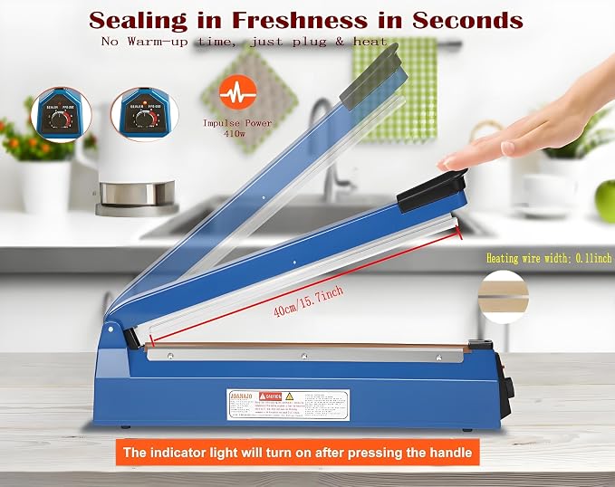 Impulse Sealer 16 inch Manual Heat Sealer Machine with Adjustable Heating Mode, ABS Shrink Wrap Bag Sealers for Plastic PE PP Bags, Portable Poly Bag Sealing Machine with Extra Replace Kit (blue)