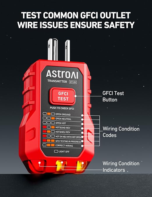 AstroAI Electrical Test Kit ETK2, Non-Contact Voltage Tester Pen & GFCI Outlet Tester, Home Tool Set for Wiring Diagnostics, Circuit Repair & Maintenance