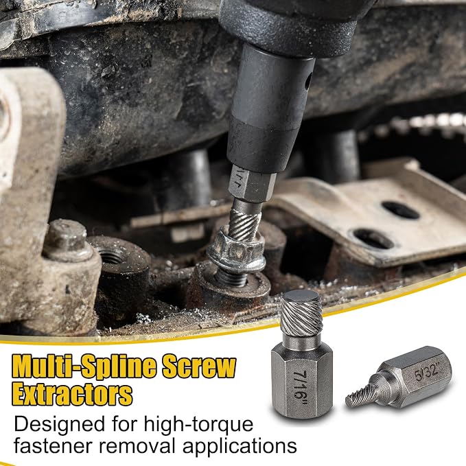 Topec Easy Out Screw Extractor Set 13-Piece, Multi-Spline Easy Out Bolt Extractor Kit, CR-MO Steel Hex Head Remover for Stripped, Broken, Rounded, Rusted Bolts, Screws and Nuts