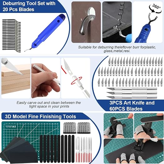 304PCS 3D Printing Accessory Tools with Tool Box for 3D Printer Modeler Basic Tools,Multi-spec Nozzle Cleaning Remove Kit & mini Electric Grinder for Remove/Trim and Finish 3D Print