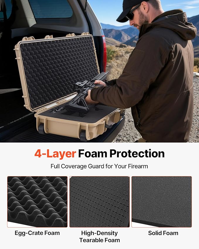 VEVOR Rifle Case, Rifle Hard Case with 4 Layers Fully-protective Foams, Lockable Hard Gun Case with Wheels, IP67 Waterproof & Crushproof, for Rifles or Shotguns