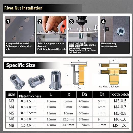 Rivet Nut Tool Kit 540Pcs Nut Riveter Tool Kit (M8/M6/M5/M4/M3), Suitable for Furniture, Decoration, Automobile, Shipbuilding and Industrial Applications