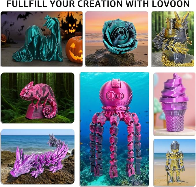 LOVOON Silk Dual-Color PLA Filament with Black and Gold,1.75mm PLA Filament DualColor Change by Angle,Compatible with Most FDM 3D Printers,1kg(2.2lbs)/Spool