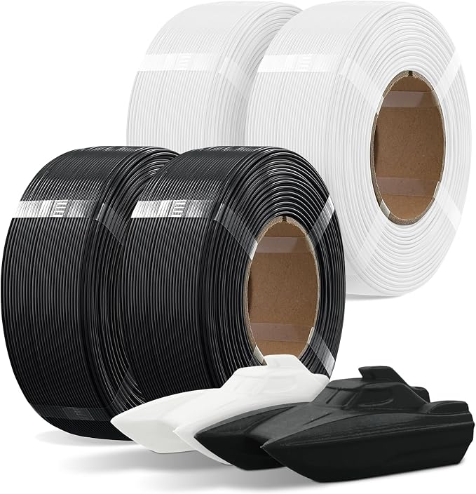 OVERTURE 4KG Bundle Refill PETG 3D Printer Filament 1.75mm, 4 Pack 1kg(2.2lbs), Refilament for Bambu Lab Reusable Spool, Accuracy +/- 0.02 mm, Fit Most FDM 3D Printers(Black*2+White*2)