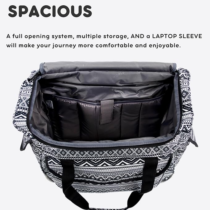 J World Donna Rolling Tote Bag on Wheels for Women. Roller Laptop Briefcase. Overnight Weekender Teachers Work, Tribal