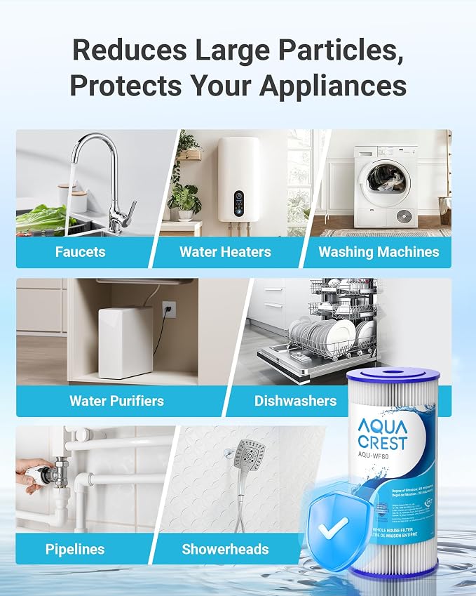 AQUA CREST FXHSC Whole House Water Filter, 20 Micron 10" x 4.5" Sediment Filters Replacement for GE® FXHSC, GXWH40L, GXWH35F, American Plumber W50PEHD, W10-PR, Culligan® R50-BBSA, Pack of 2