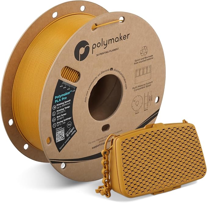 Polymaker PLA Pro 3D Printing Filament Metallic Gold 1.75mm 1KG, High-Impact Tough PLA, Fast Printing up to 300mm/s, High Speed New Formula, Easy to Print on Most FDM Printers, No Enclosure Required