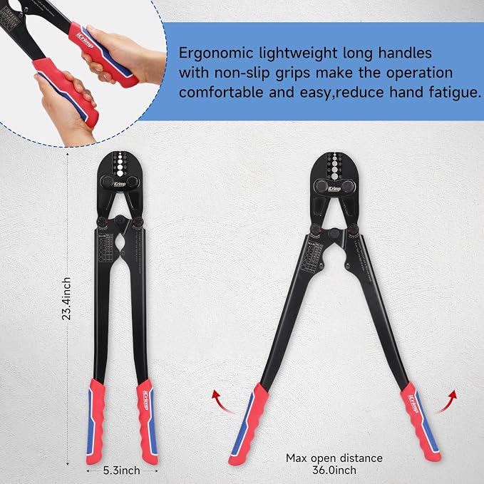 iCrimp 1608B Wire Rope Crimping Tool, 5 Die Slots 1/16" to 3/16", Heavy Duty Hardened Steel Swaging Tool for Aluminum Oval, Stop, Loop & Crimp Ferrules