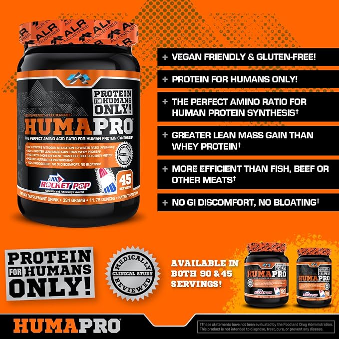 ALR Industries HumaPro Essential Amino Acid Formula | EAA Protein Supplement | Supports Muscle Recovery & Performance | Vegan, Gluten Free | | 45 Servings (Rocket Pop)