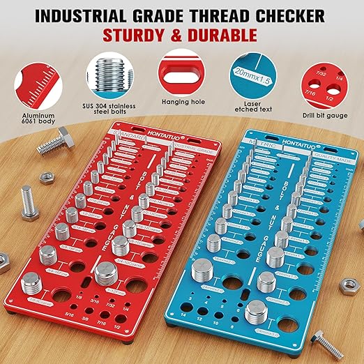 68 Nut and Bolt Thread Checker Standard and Metric,Bolt Size and Thread Gauge with 26 Standard & 26 Metric Bolt & 16 Drill Bit Gauge,Bolt Size Finder Bolt and Nut Identifier Gauge