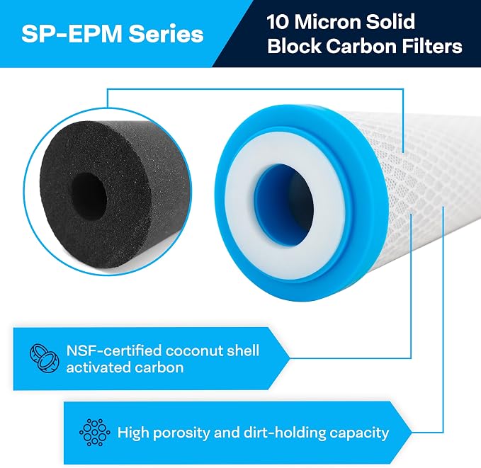 SpiroPure 20x2.5 10 Micron Carbon Block Water Filter EPM-20 CB-25-2010 (6)