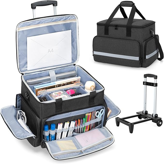 CURMIO Rolling Teacher Tote Bag with Wheels, Teaching Work Bag with Padded Sleeve for up to 14” Laptop for Teaching, Office, Black(Bag Only)