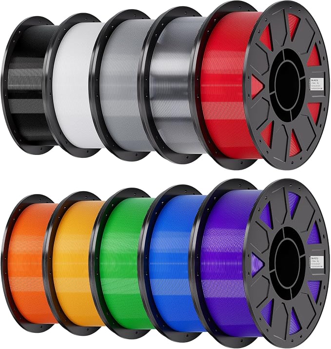 Creality Ender PETG 3D Printer Filament 1.75mm 10KG (22lbs), Moistureproof 3D Printing Ender PETG Filament, Black+White+Grey+Clear+Red+Orange+Yellow+Green+Blue+Purple