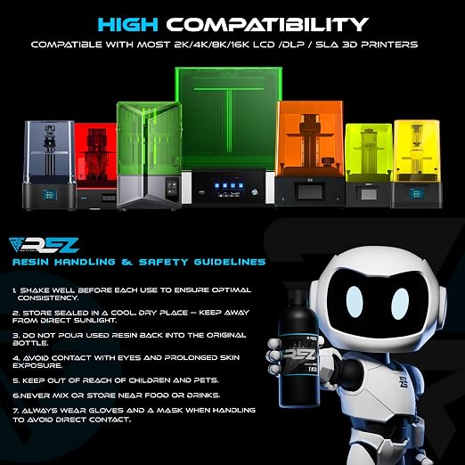 Rez Resin 1 kg, Essential Grey UV Photopolymer Resin for SLA/DLP/LCD 3D Printers, Ultra-High Detail, Fast-Curing Tough Resin for Highly Detailed Models, high Strength and Low Odor, 2K 4K 6K 8K